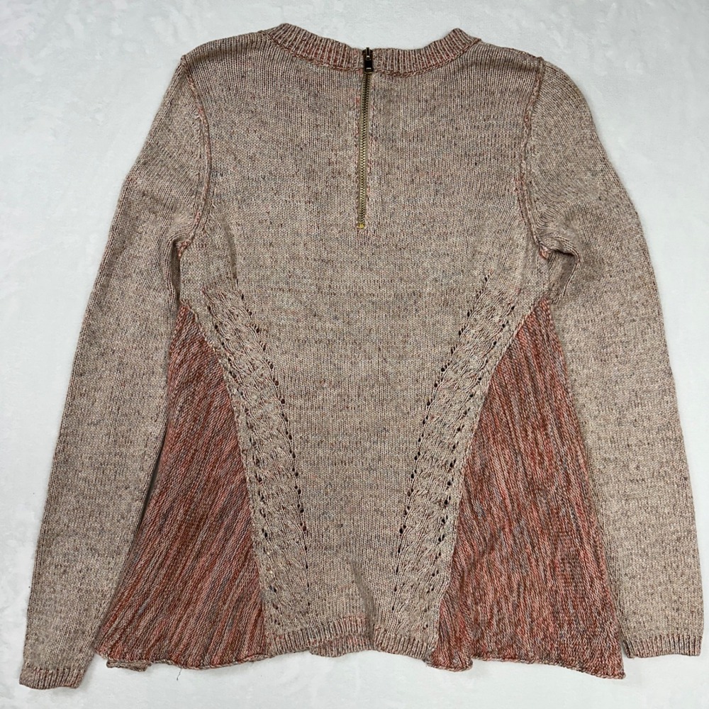 Anthropologie MOTH Anita Cable Knit Sweater Peplum Flare Earth Tone Large Boho - Picture 3 of 12